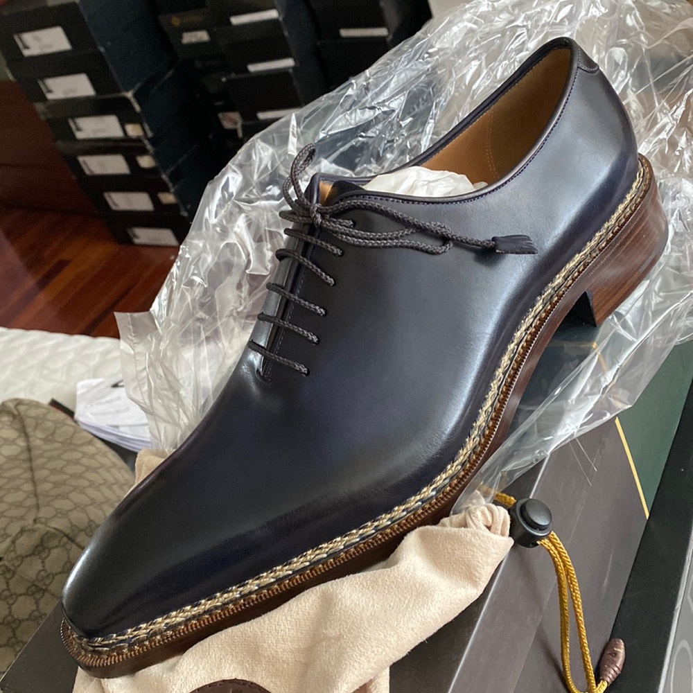Men's Leather Derby in Dark Navy with Handcrafted Welt